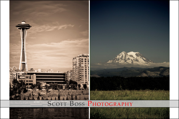 Seattle Space Needle and Rainier